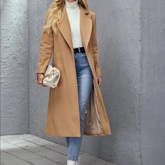 Camel peacoat trench long classic jacket tan brown - Picture 2 of 4